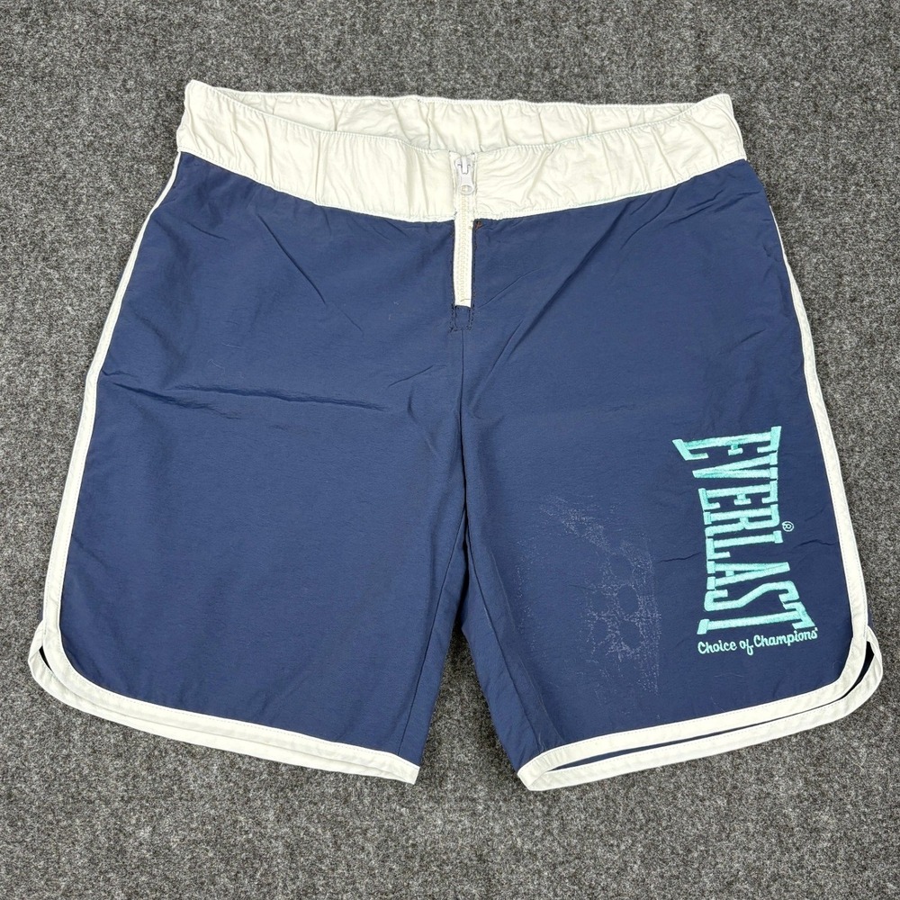 VTG Everlast Mens Navy Blue White Boxing Athletic Shorts Zip Front Size Medium